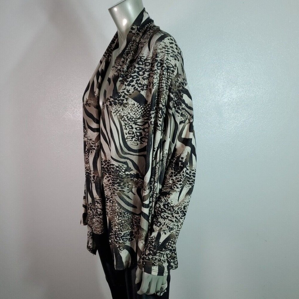 Isabella Rodriguez Top Plus Size 1X Open Front‎ Animal Print Shimmer Stretch - Picture 4 of 7